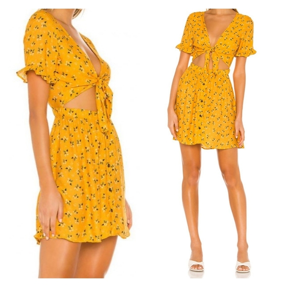 Agua Bendita X Revolve Melanie Floral Cutout Dress in Yellow Size XS